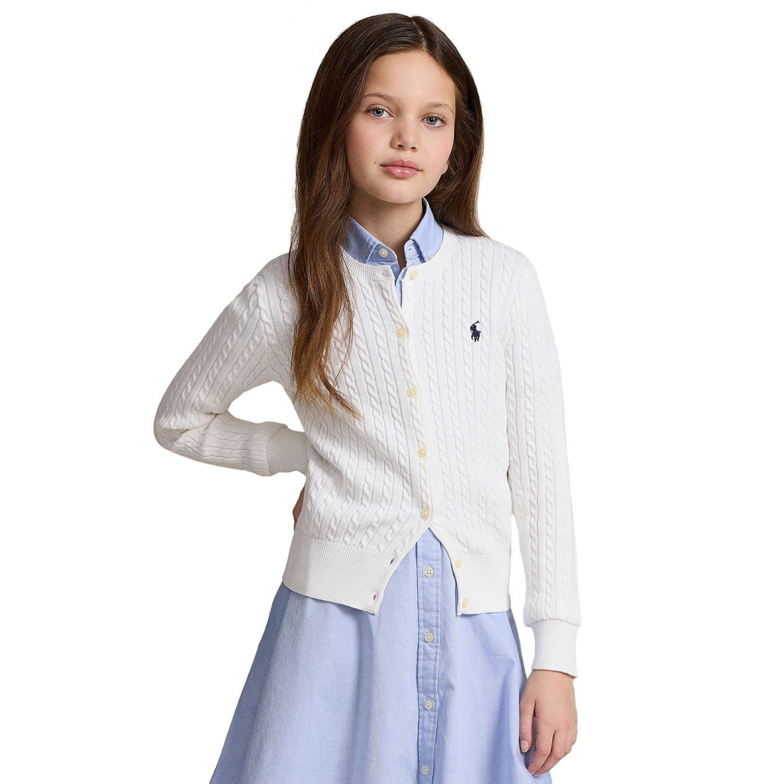 'Cable-Knit Cotton Cardigan' pour Filles