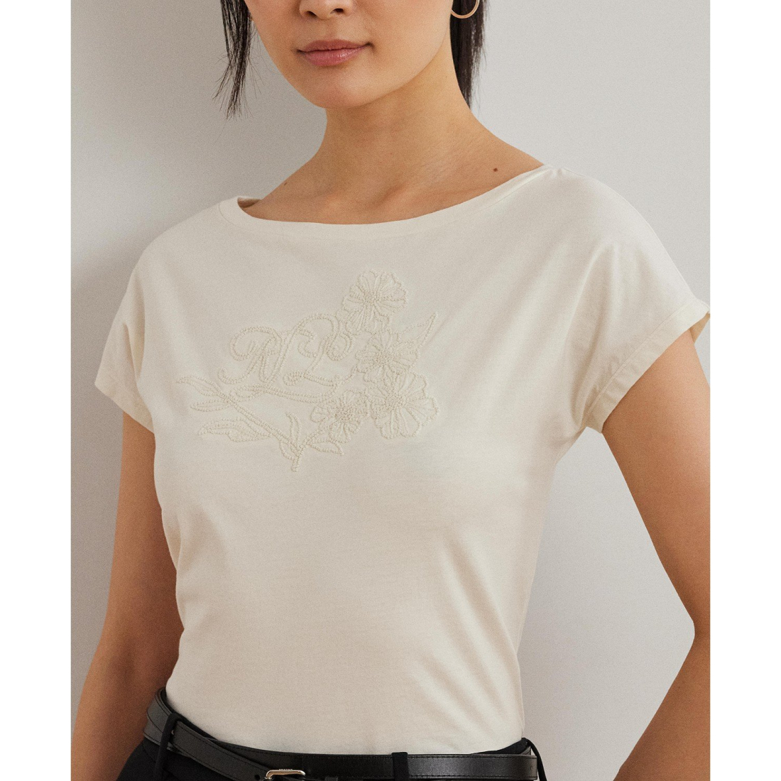 'Embroidered Jersey Tee, Regular & Petite' pour Femmes