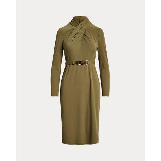 Robe Midi 'Belted Mockneck Jersey Dress' pour Femmes