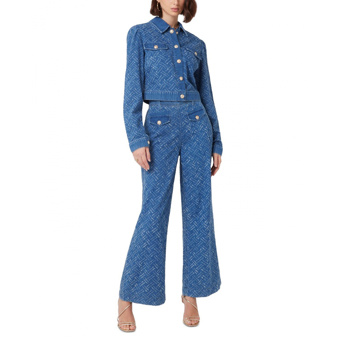 Women's 'Dakota Patch Wide-Leg Textured-Pattern' Jeans