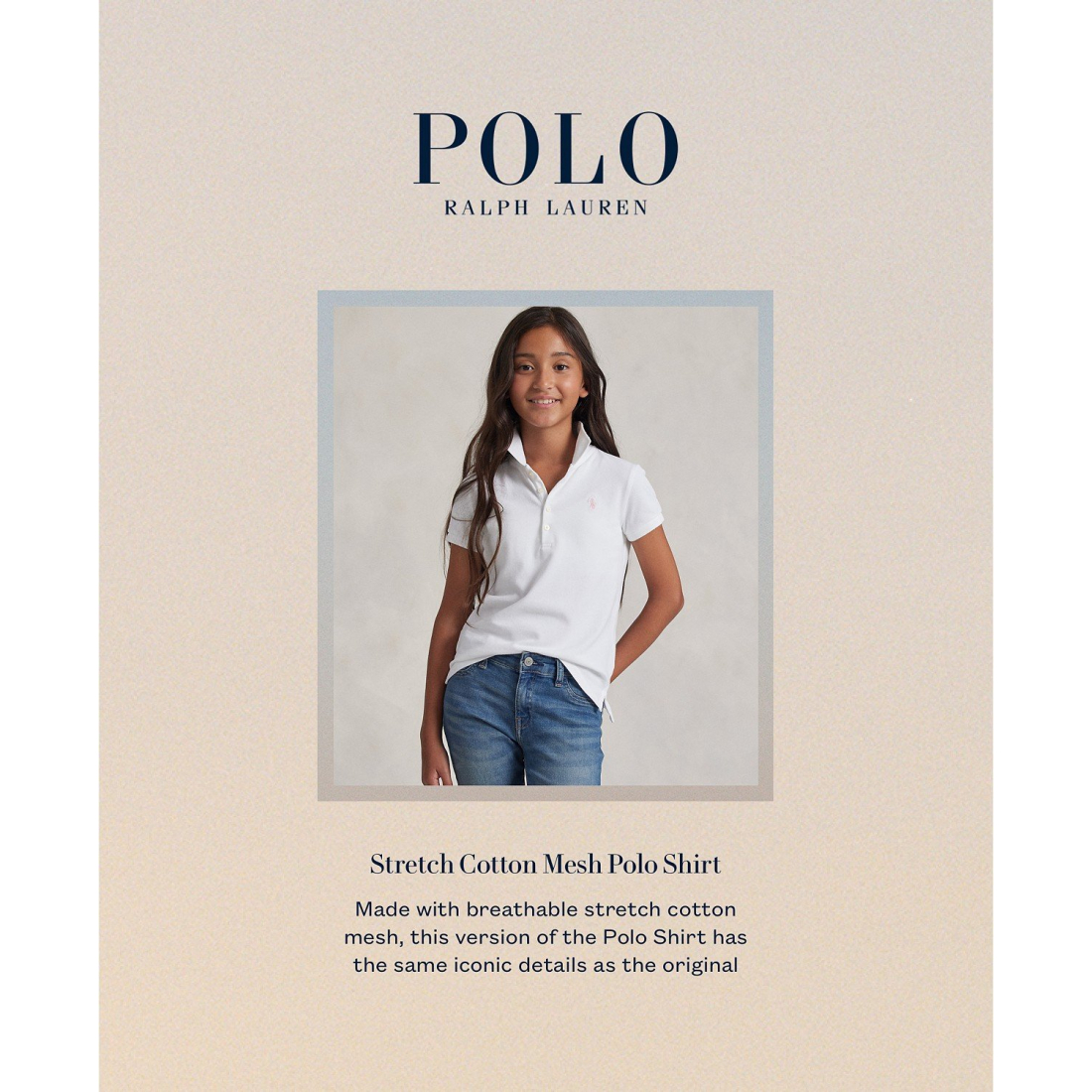 'Stretch Cotton Mesh Polo Shirt' pour Filles