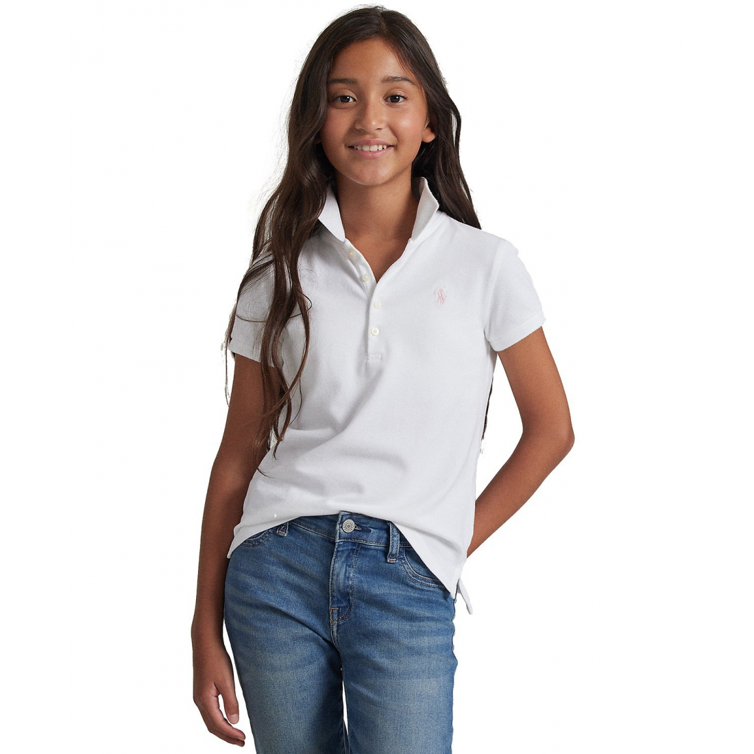 'Stretch Cotton Mesh Polo Shirt' pour Filles