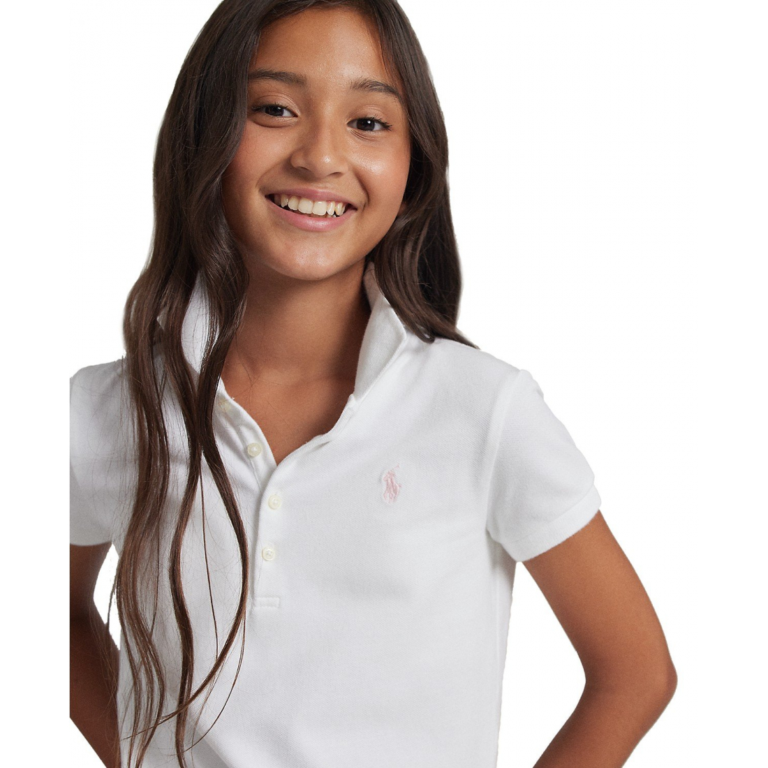 'Stretch Cotton Mesh Polo Shirt' pour Filles