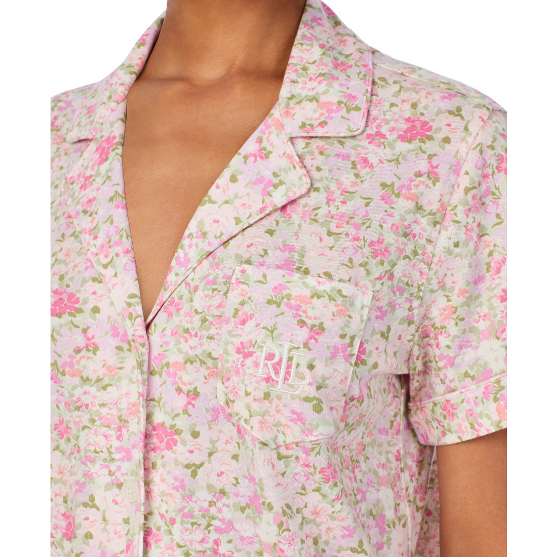 Women's '2-Pc. Short-Sleeve Notch-Collar Cropped-Pant Pajama Set'