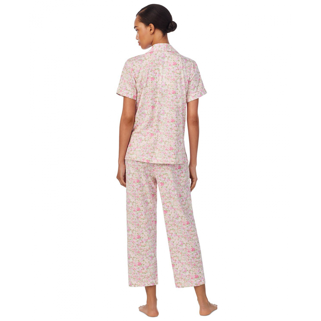 Women's '2-Pc. Short-Sleeve Notch-Collar Cropped-Pant Pajama Set'