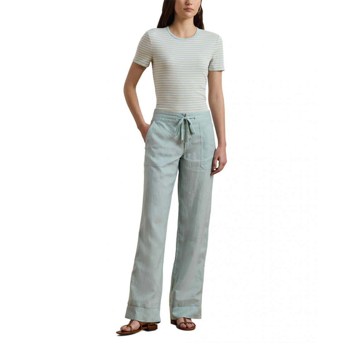 'Striped Stretch Cotton Crewneck Tee' pour Femmes