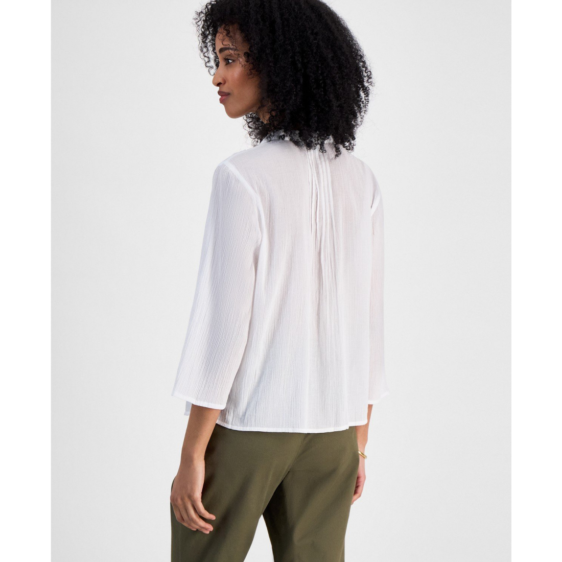 'Embroidered Gauzy Pintucked Cotton Top' pour Femmes