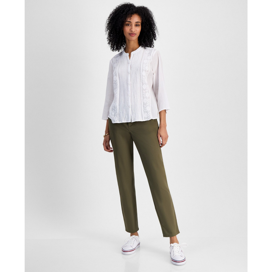 'Embroidered Gauzy Pintucked Cotton Top' pour Femmes