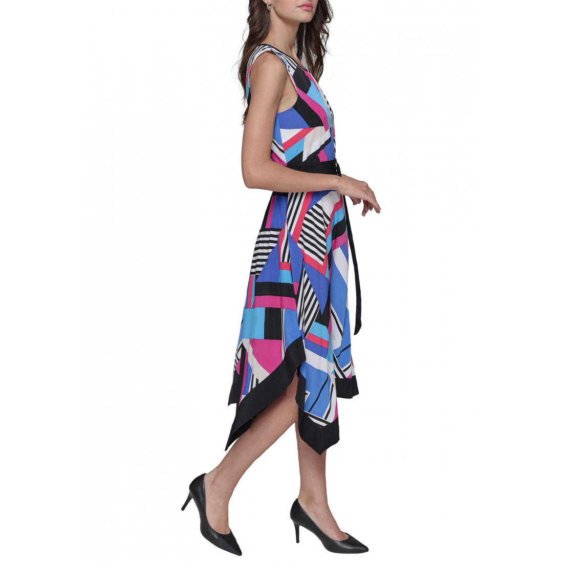 'Geometric Print Silky Crepe' Midi Kleid für Damen