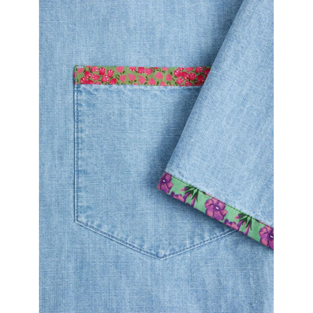 'Floral-Trim Bowling' Denim-Hemd für Herren