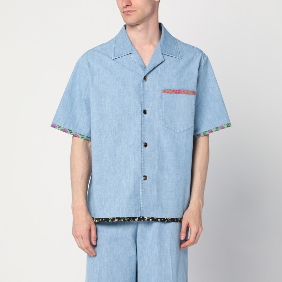 'Floral-Trim Bowling' Denim-Hemd für Herren