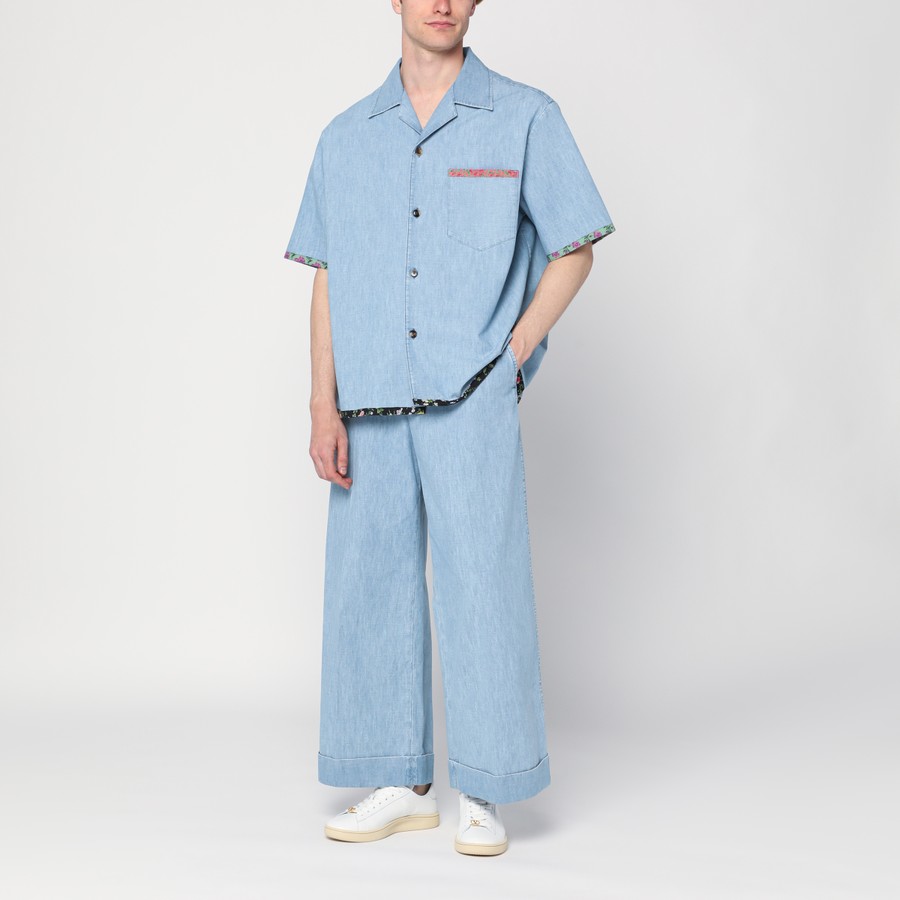 'Floral-Trim Bowling' Denim-Hemd für Herren