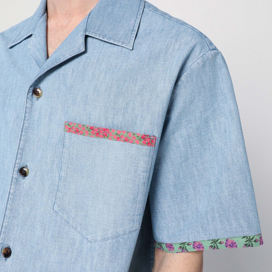 'Floral-Trim Bowling' Denim-Hemd für Herren
