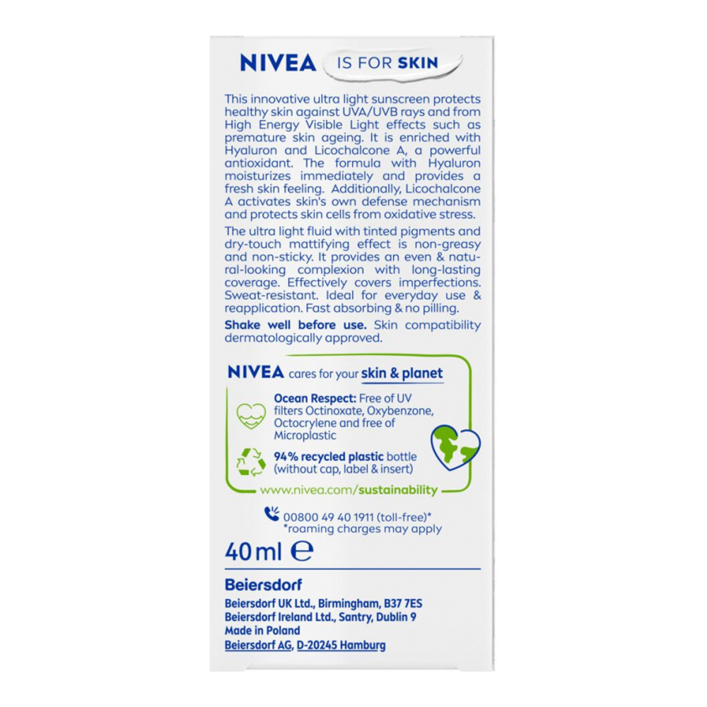 Crème solaire teintée 'Ultra Light Daily +Hyaluron SPF50+' - Medium, 40 ml