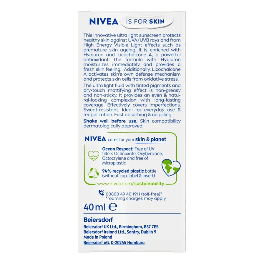 Crème solaire teintée 'Ultra Light Daily +Hyaluron SPF50+' - Medium, 40 ml