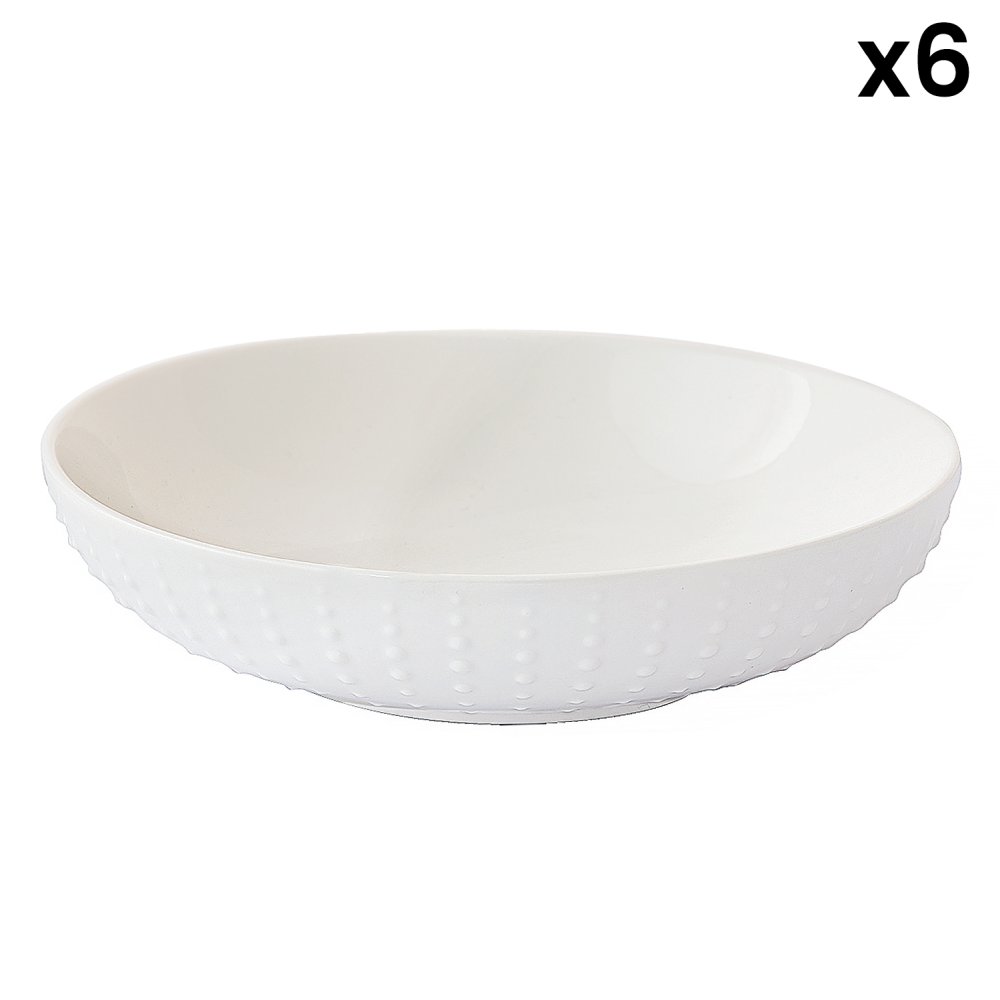 Set Of 6 White Drops Soup Plates