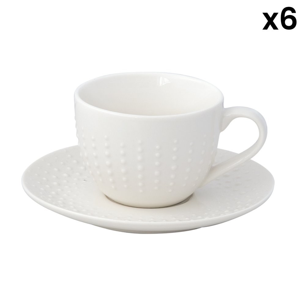 Ensemble De 6 Tasses Et Soucoupes À Thé Drops Blanches