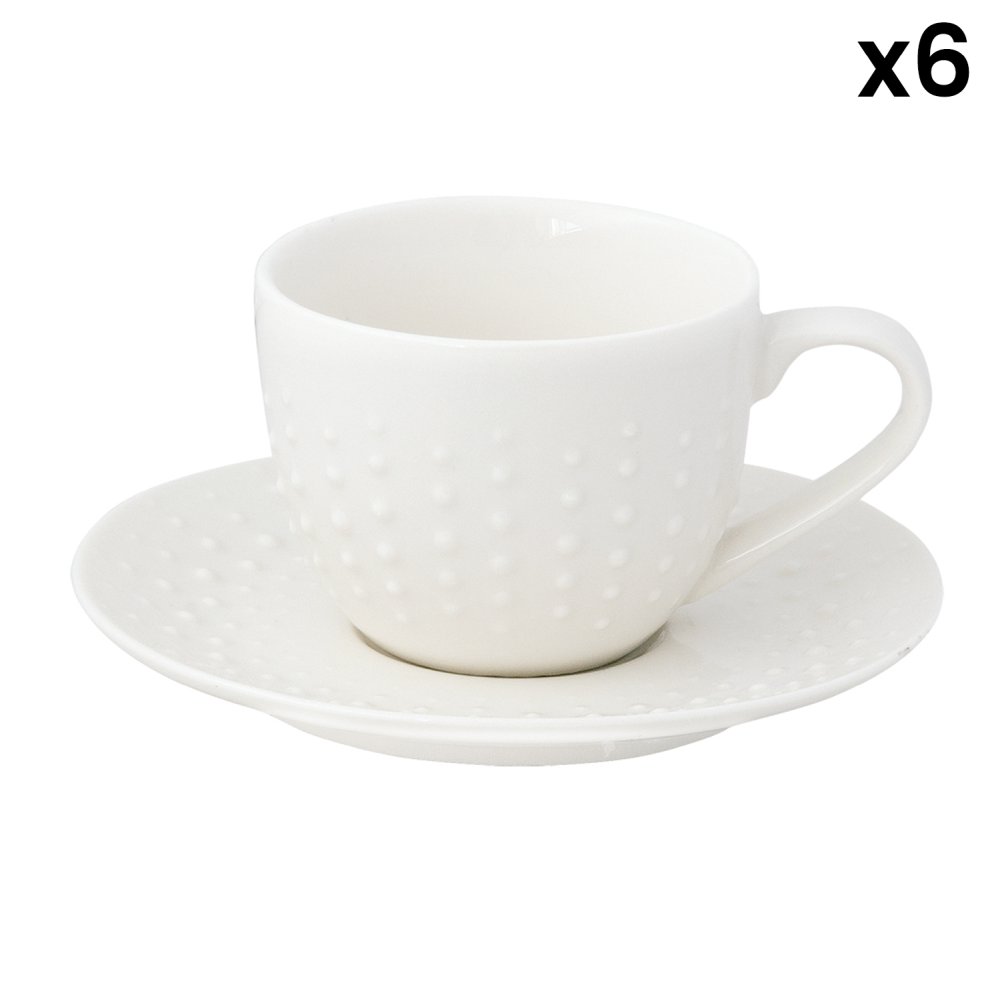 Ensemble De 6 Tasses Et Soucoupes À Café Drops Blanches