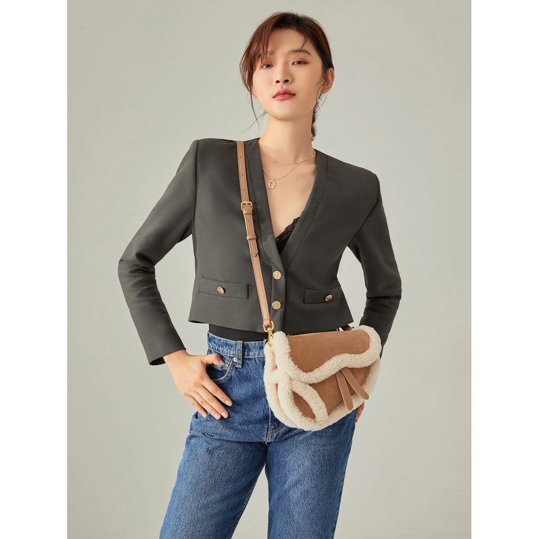 Women's 'Furry Saddle' Shoulder Bag