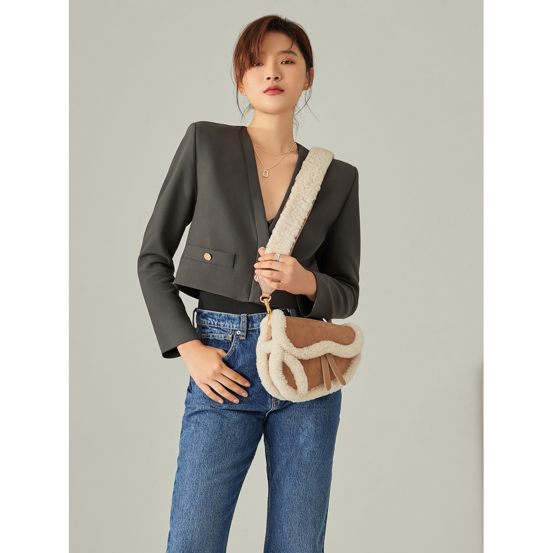 Women's 'Furry Saddle' Shoulder Bag