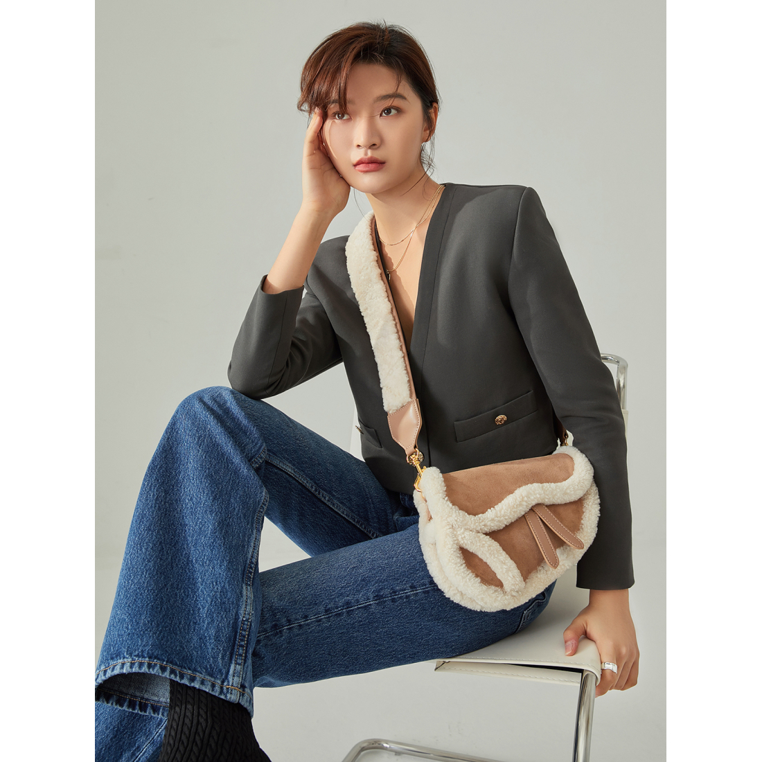 Women's 'Furry Saddle' Shoulder Bag