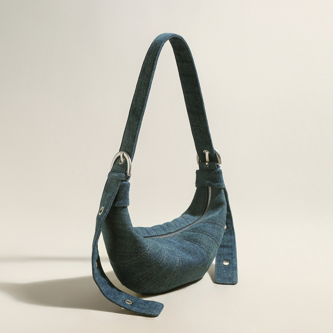 Women's 'Understated Denim Croissant Mini' Shoulder Bag
