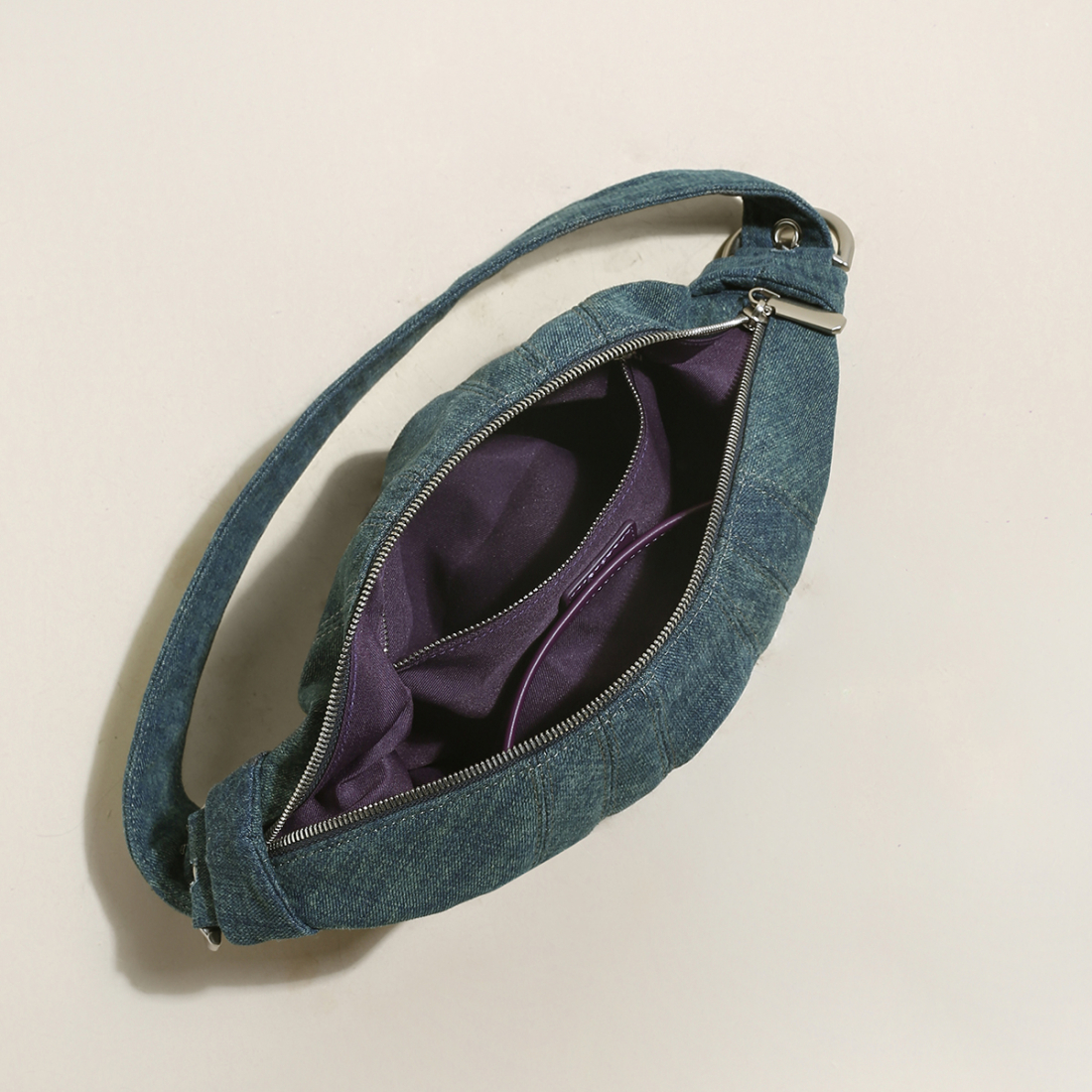 Women's 'Understated Denim Croissant Mini' Shoulder Bag