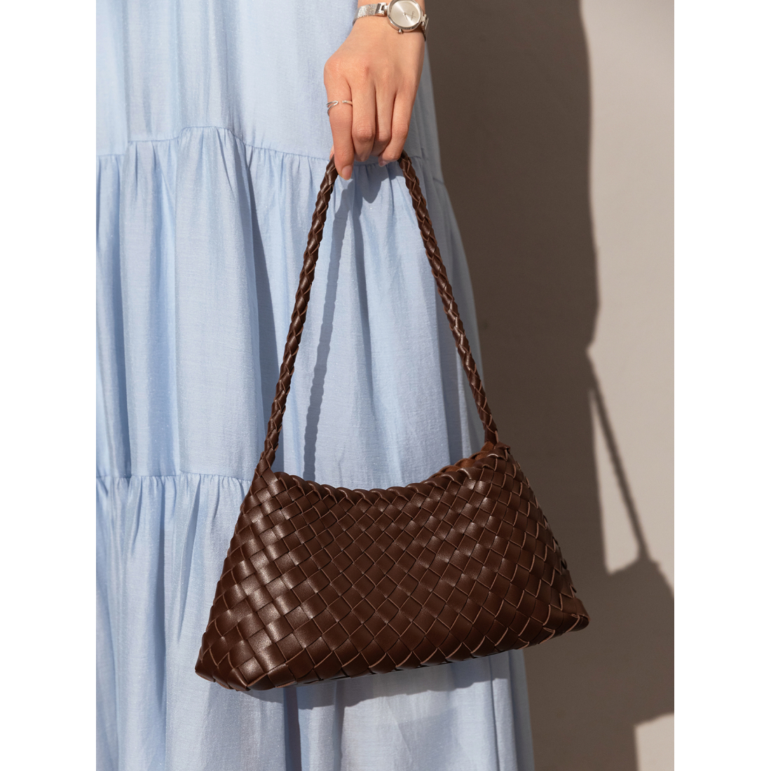 Women's 'Mini Woven Trapezoid Drawstring' Shoulder Bag