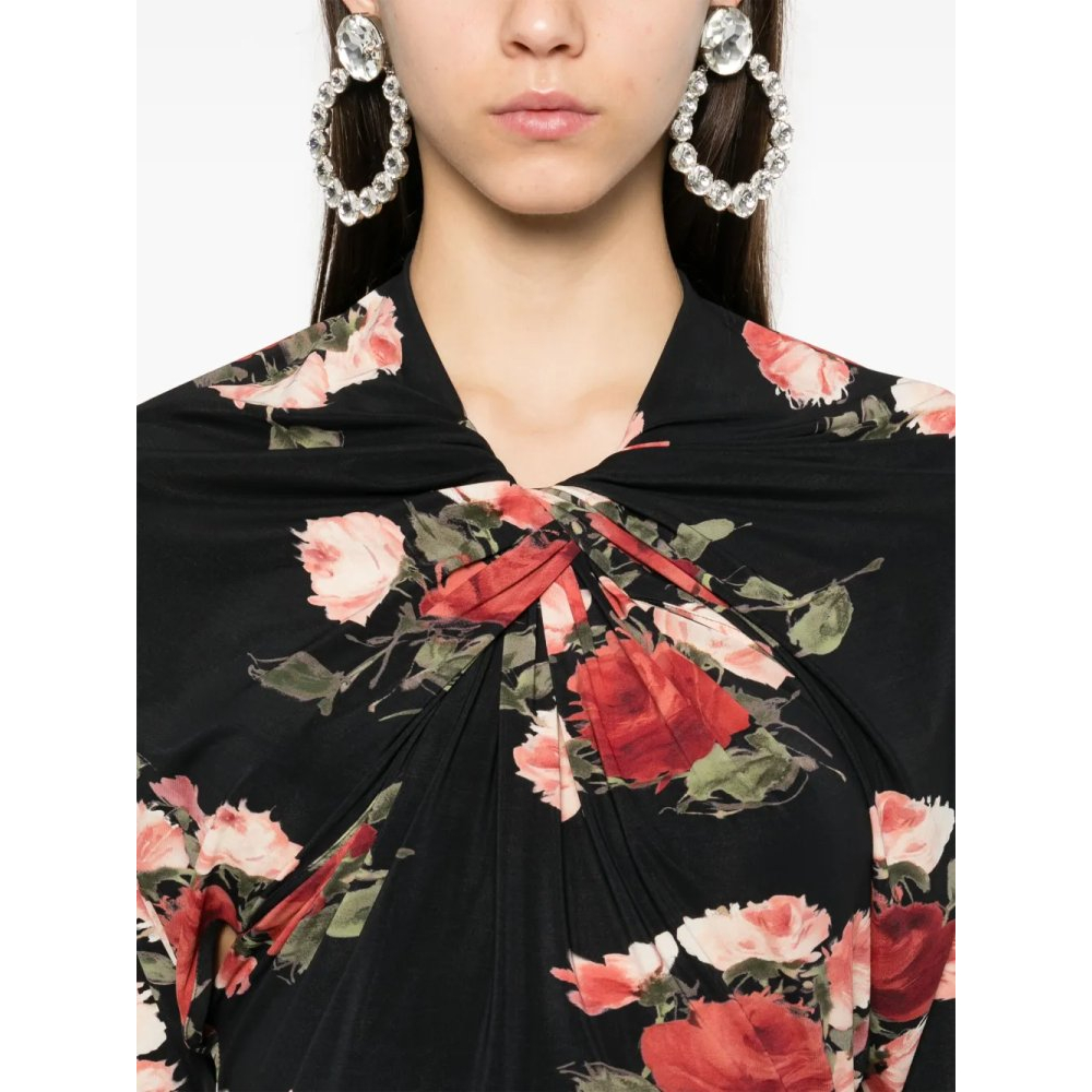 Robe mini 'Floral-Print Draped' pour Femmes