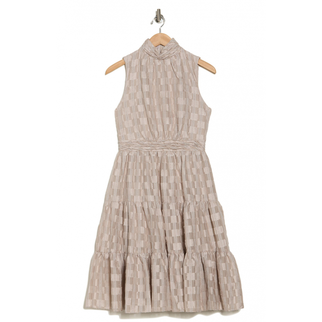 Women's 'Metallic Stripe Mock Neck' Sleeveless Dress