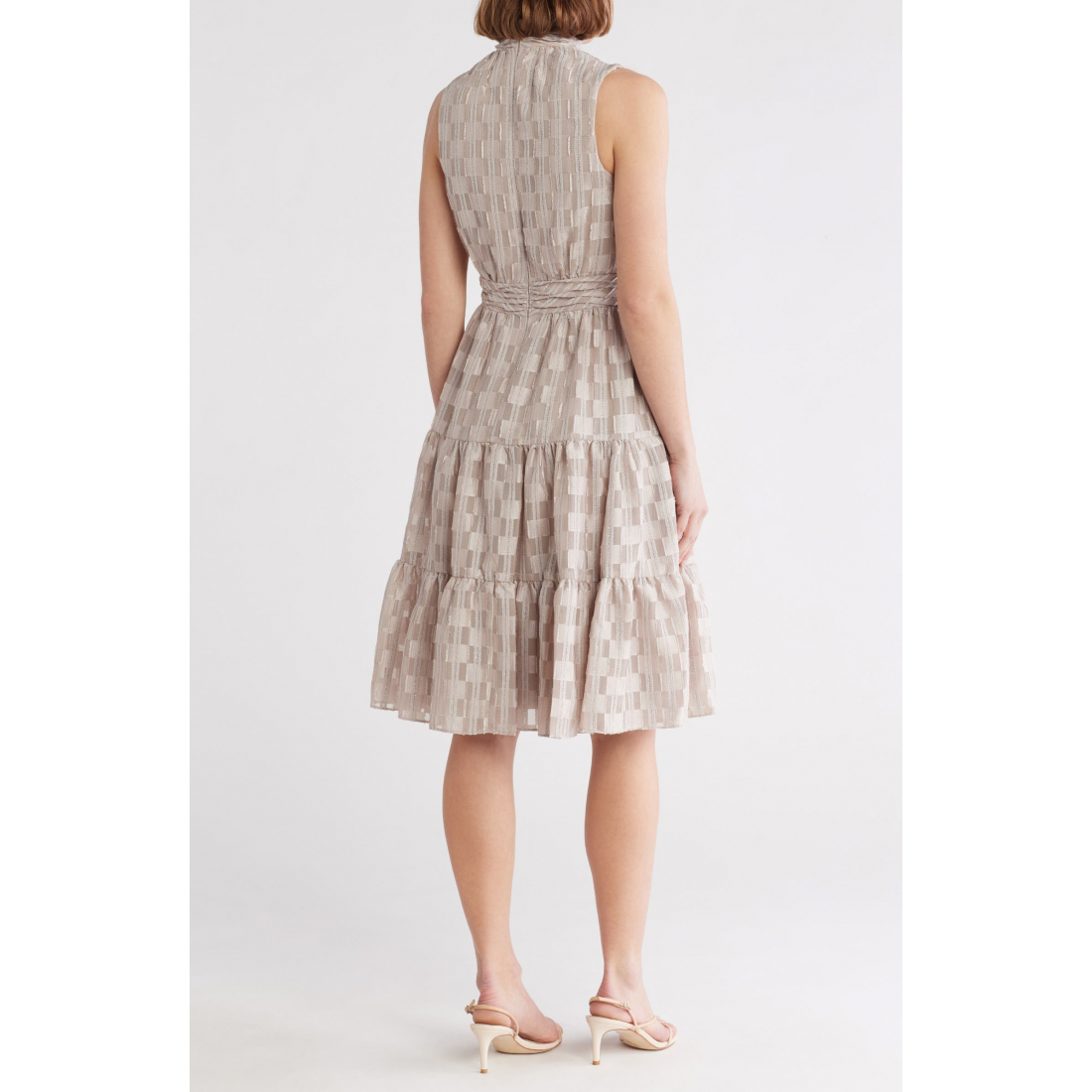 Women's 'Metallic Stripe Mock Neck' Sleeveless Dress