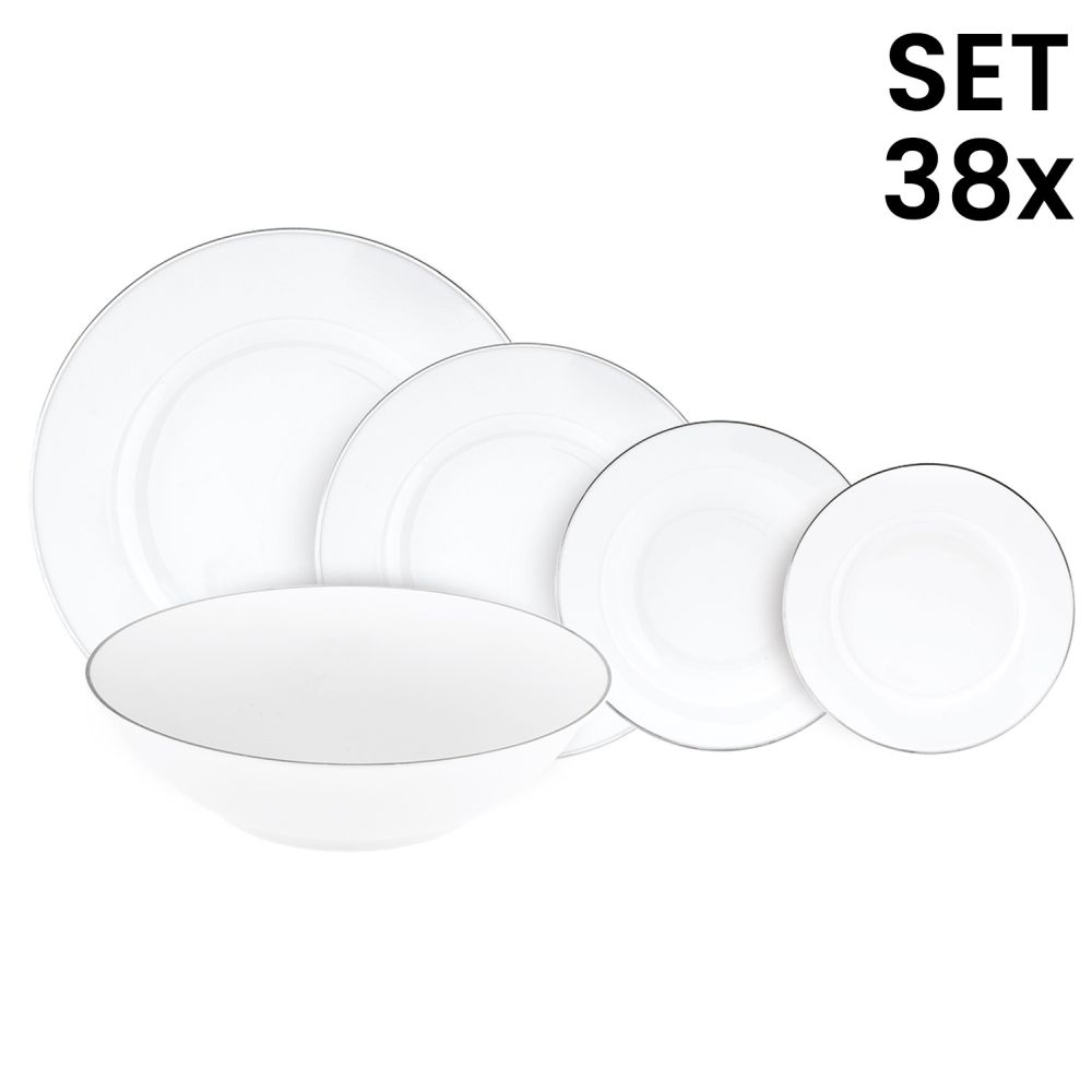 'Platinum Chic' Plate + Bowl Set - 38 Pieces