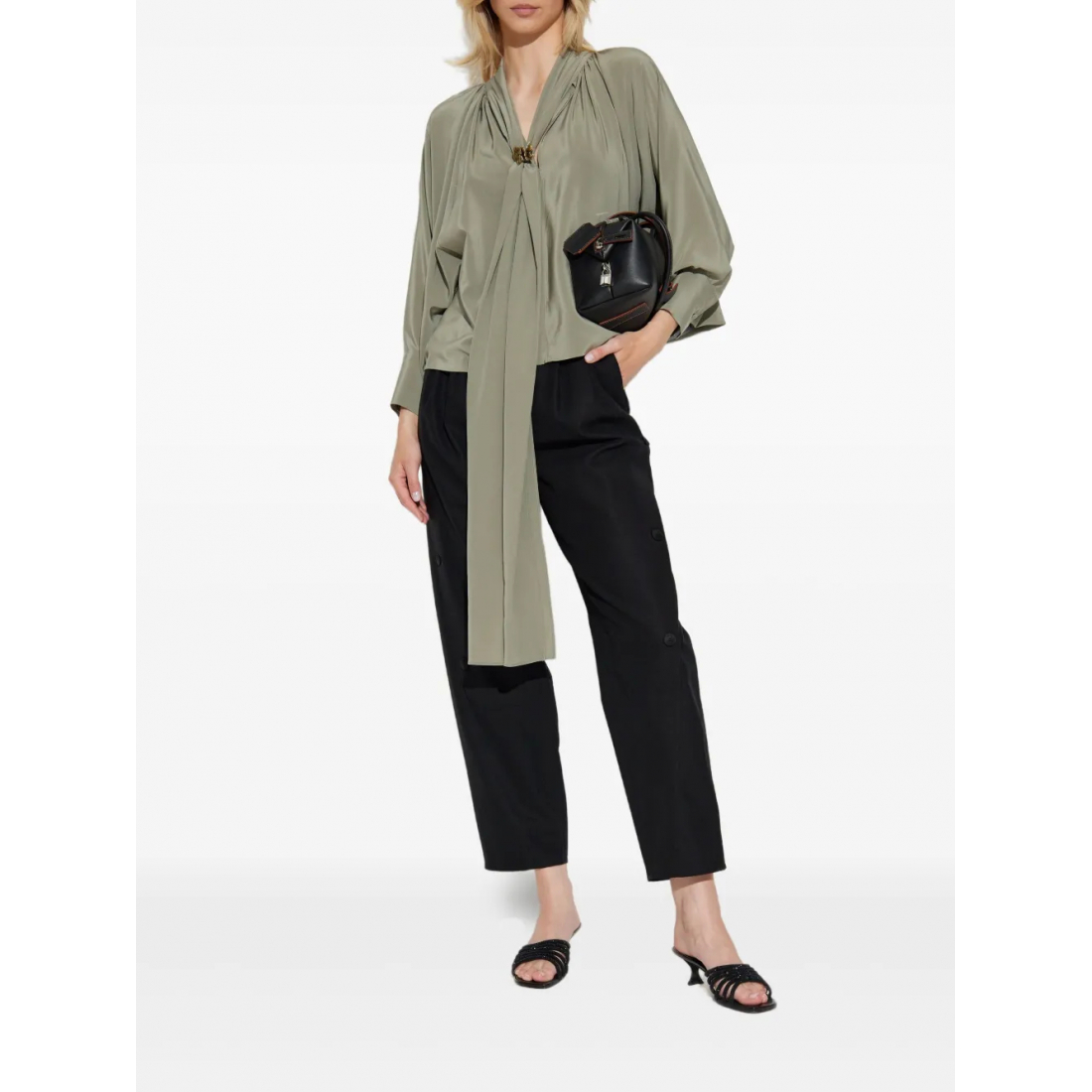 Blouse à manches longues 'Pleated Tie-Neck' pour Femmes