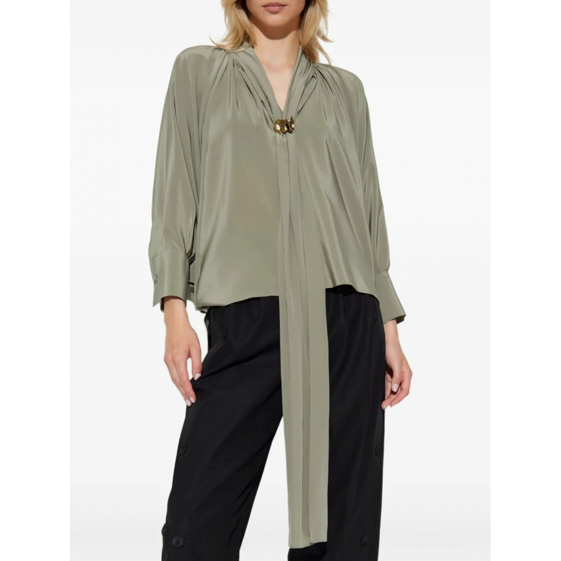 Blouse à manches longues 'Pleated Tie-Neck' pour Femmes