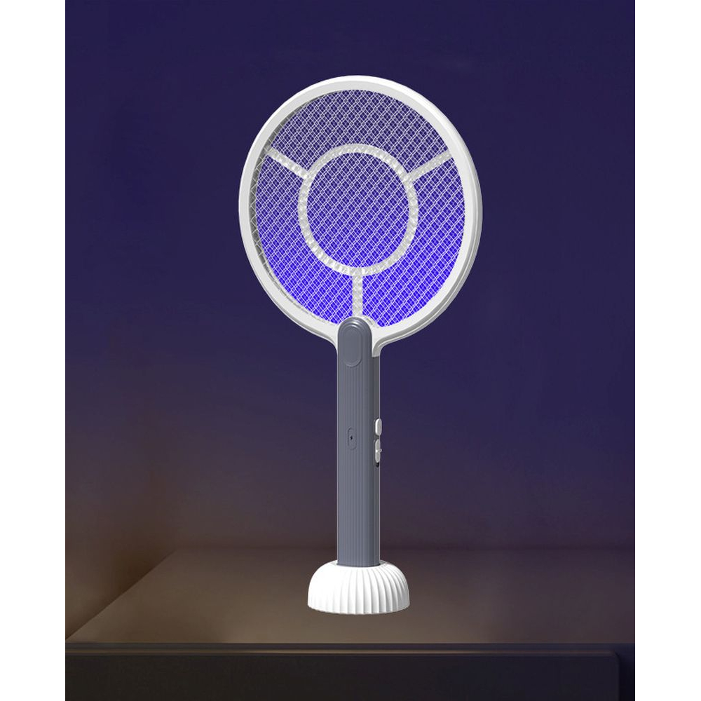 2-in-1 Electric Mosquito Swatter – USB Rechargeable, Portable or Stationary Use - White