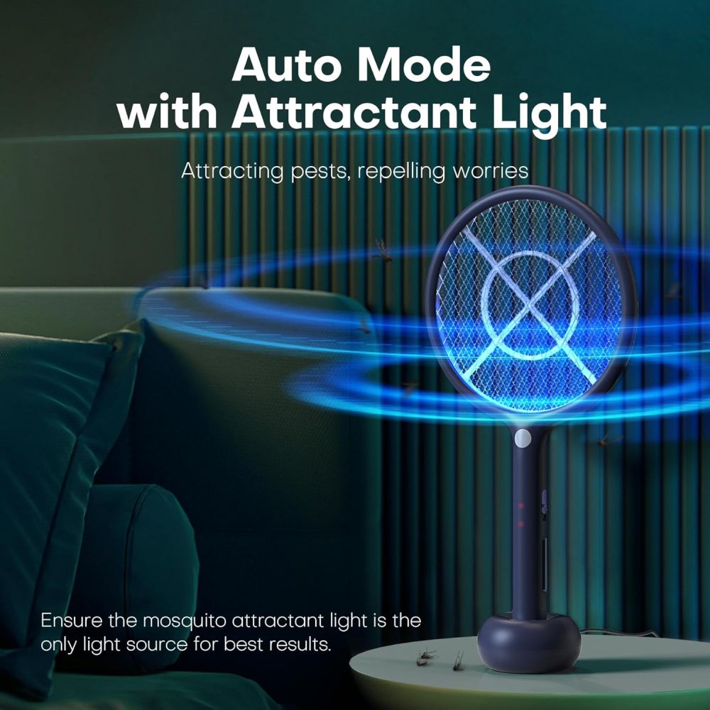 2-in-1 Electric Mosquito Swatter – USB Rechargeable, Portable or Stationary Use - White