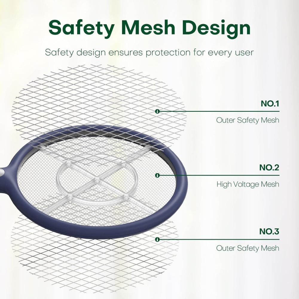 2-in-1 Electric Mosquito Swatter – USB Rechargeable, Portable or Stationary Use - White