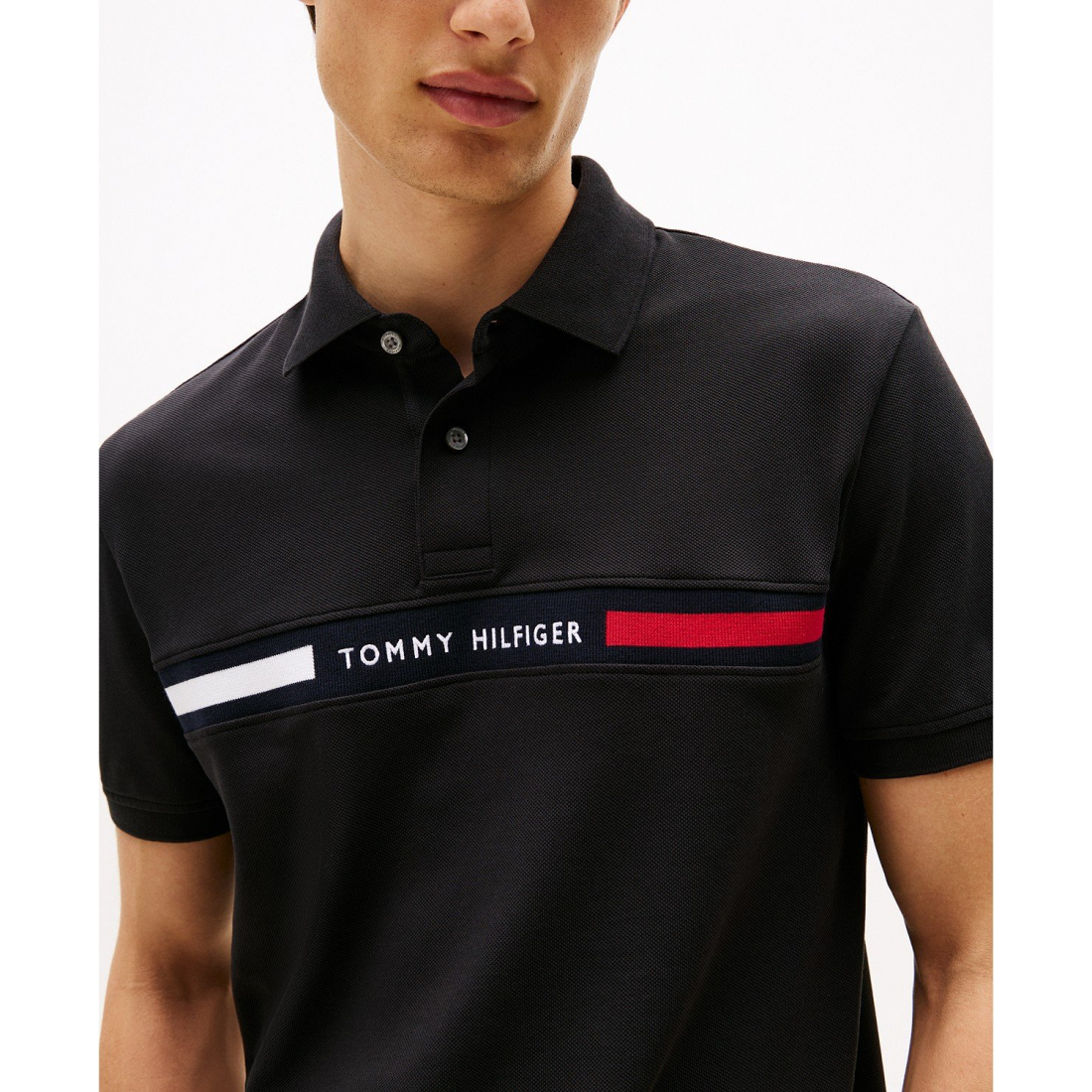 'Short Sleeve Embroidered Chest Stripe' Polohemd für Herren