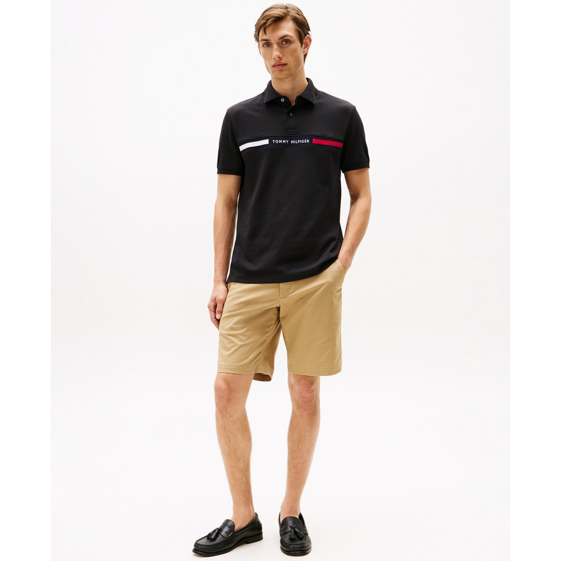 'Short Sleeve Embroidered Chest Stripe' Polohemd für Herren