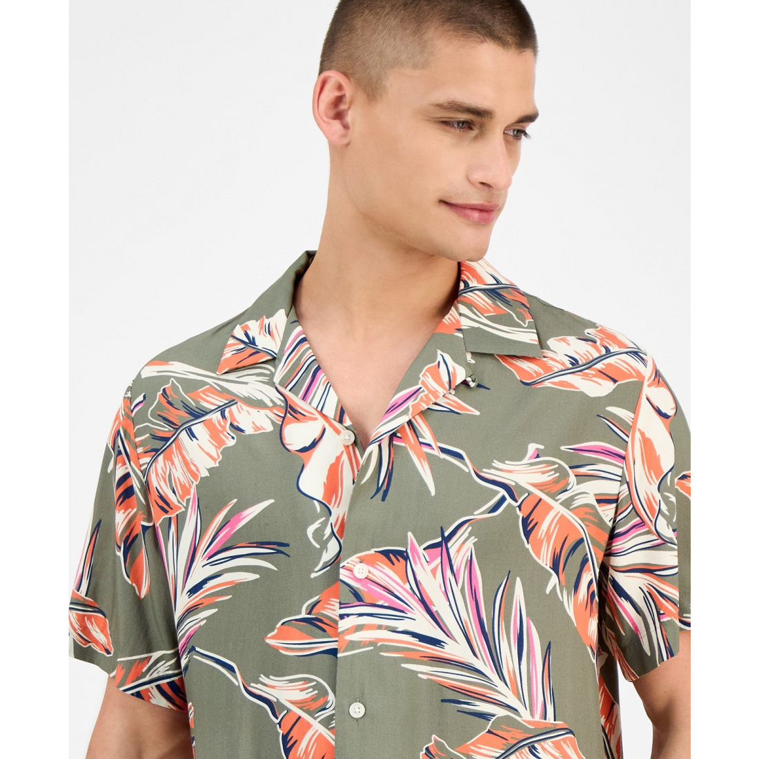 Chemise à manches courtes 'Regular-Fit Leaf-Print Camp' pour Hommes