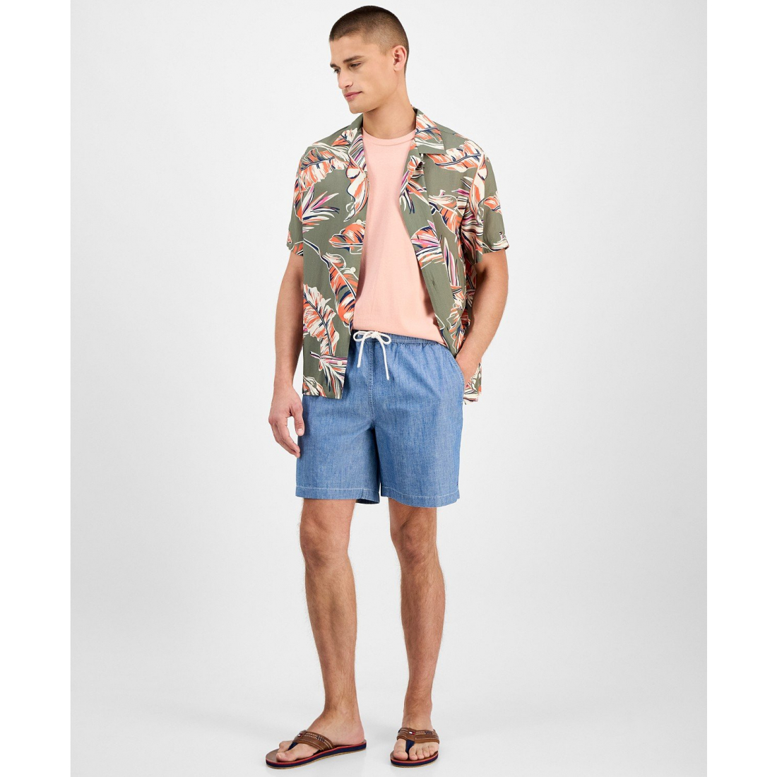 Chemise à manches courtes 'Regular-Fit Leaf-Print Camp' pour Hommes
