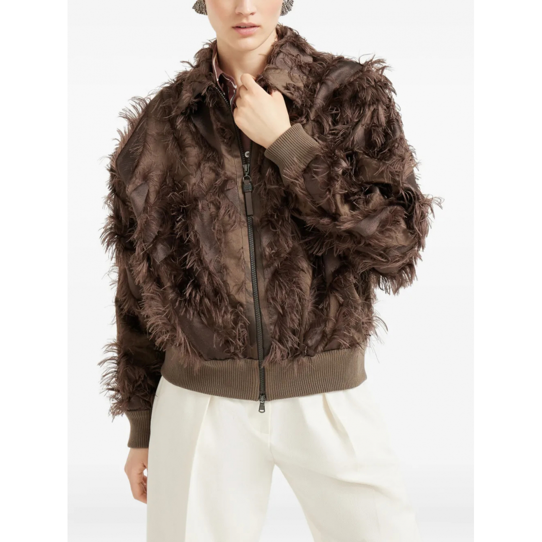 'Feather-Trimmed' Bomberjacke für Damen