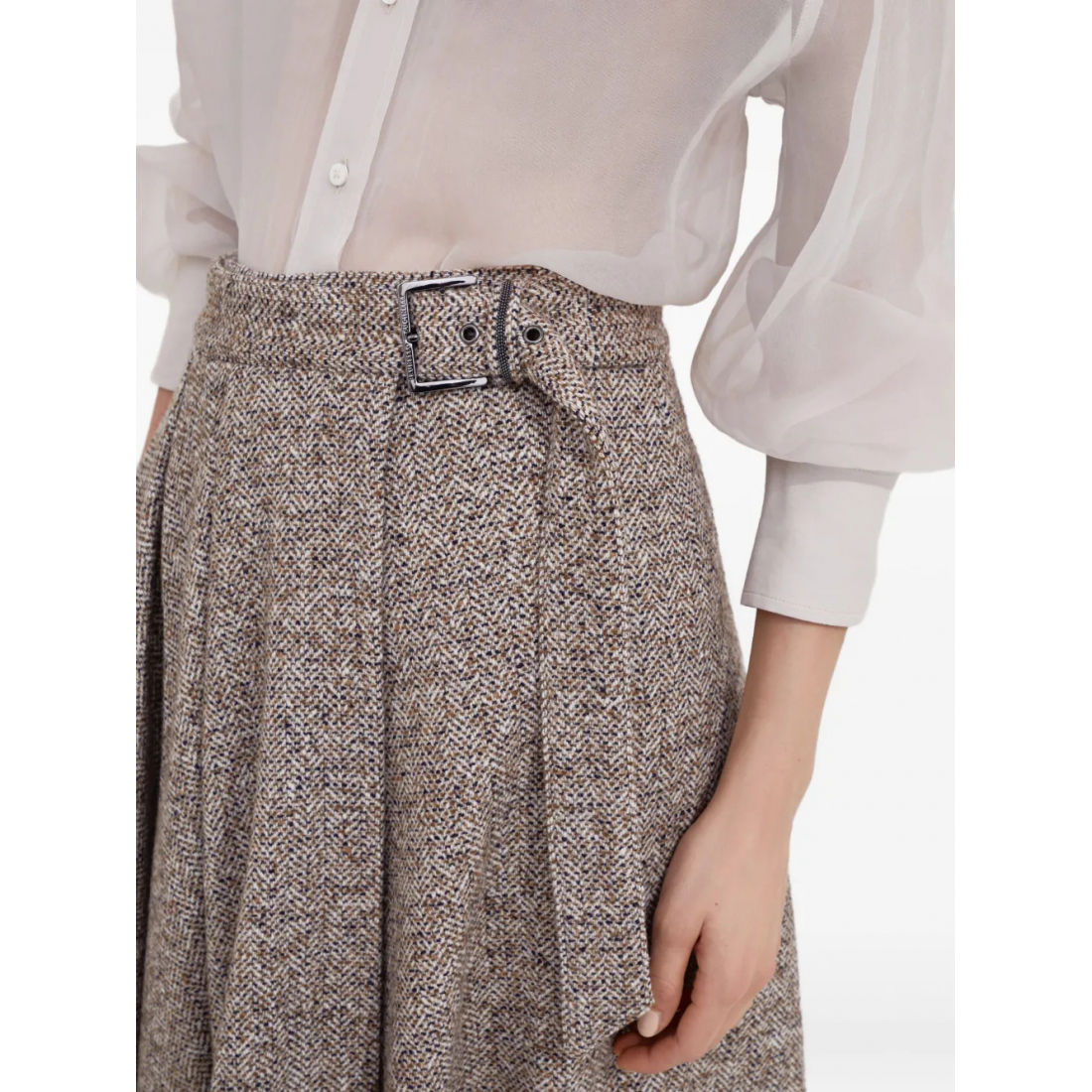 'Belted Pleated' Midi Rock für Damen