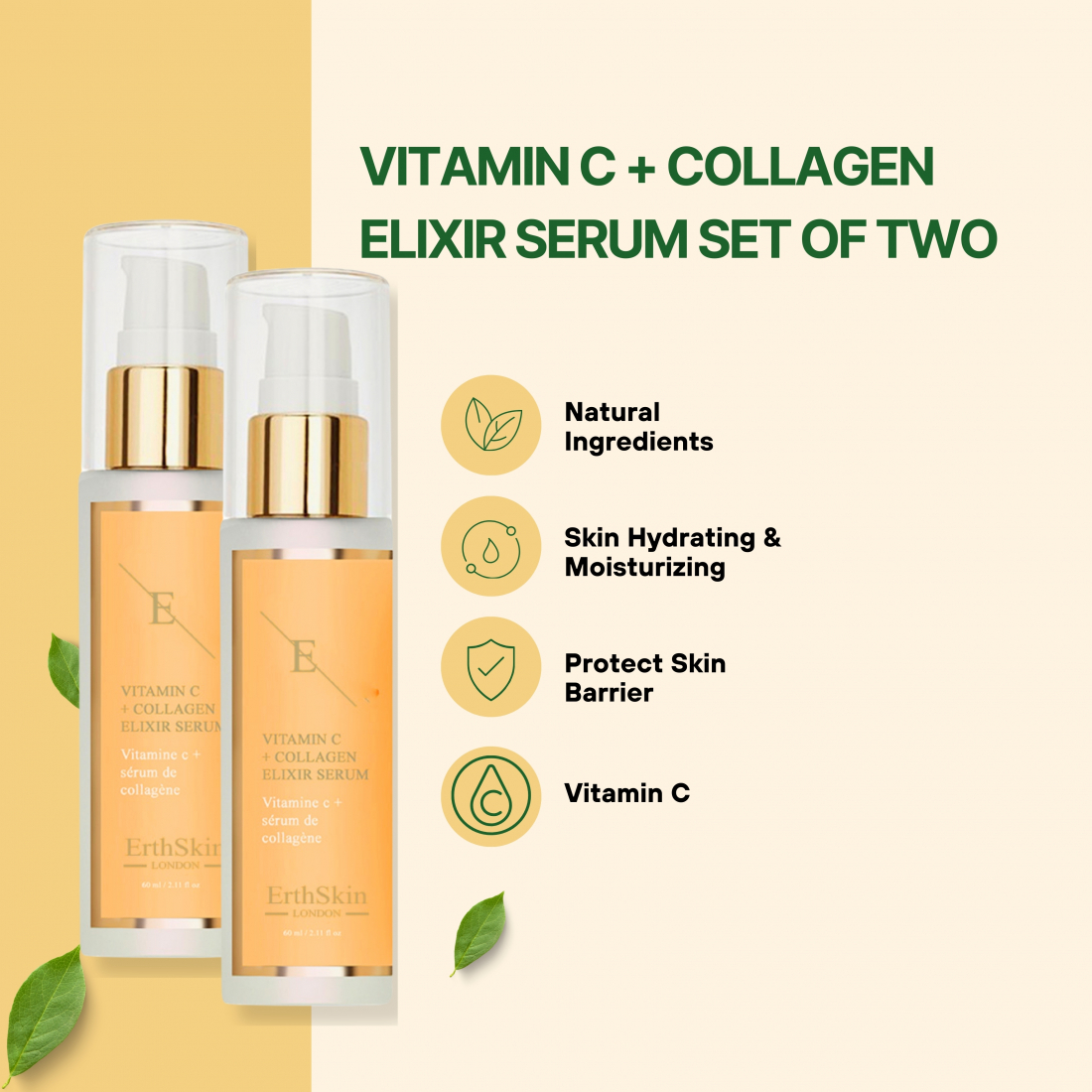 'Vitamin C + Collagen Elixir' Gel-Serum - 60 ml, 2 Stücke