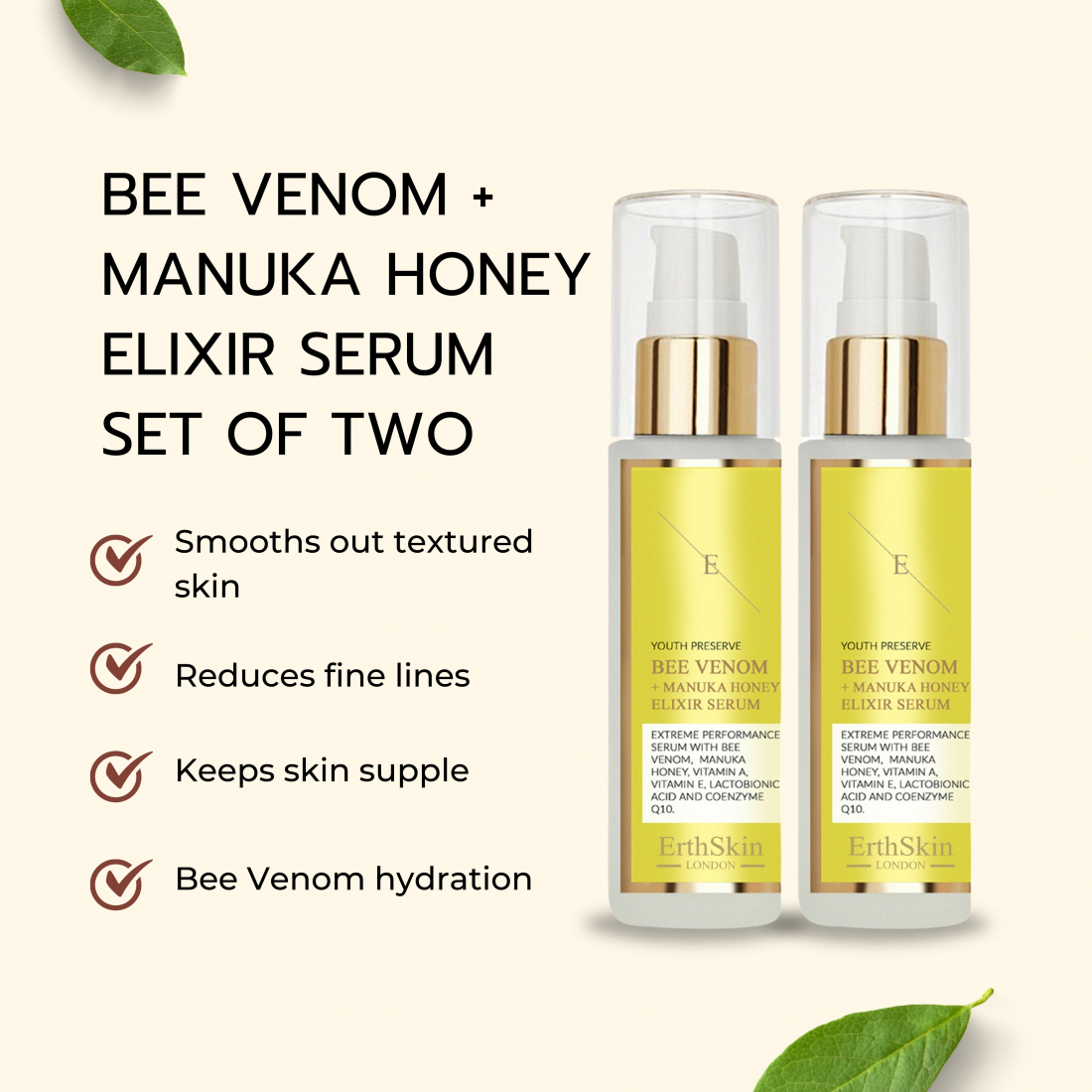 'Bee Venom + Manuka Honey Elixir' Gesichtsserum - 60 ml, 2 Stücke