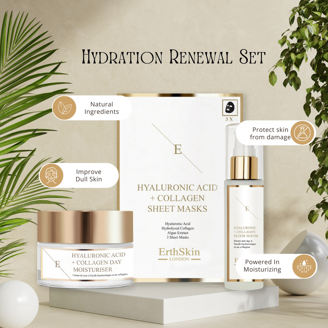 'Hyaluronic Acid & Collagen' Anti-Aging-Pflegeset - 3 Stücke