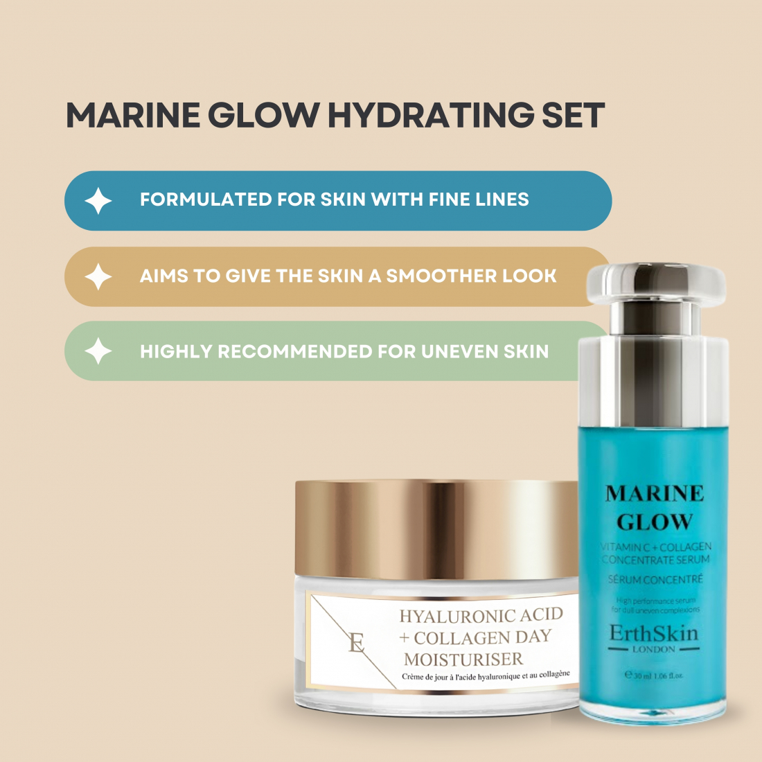 'Marine Glow + Collagen + Hyaluronic Acid & Collagen' Anti-Aging-Pflegeset - 2 Stücke
