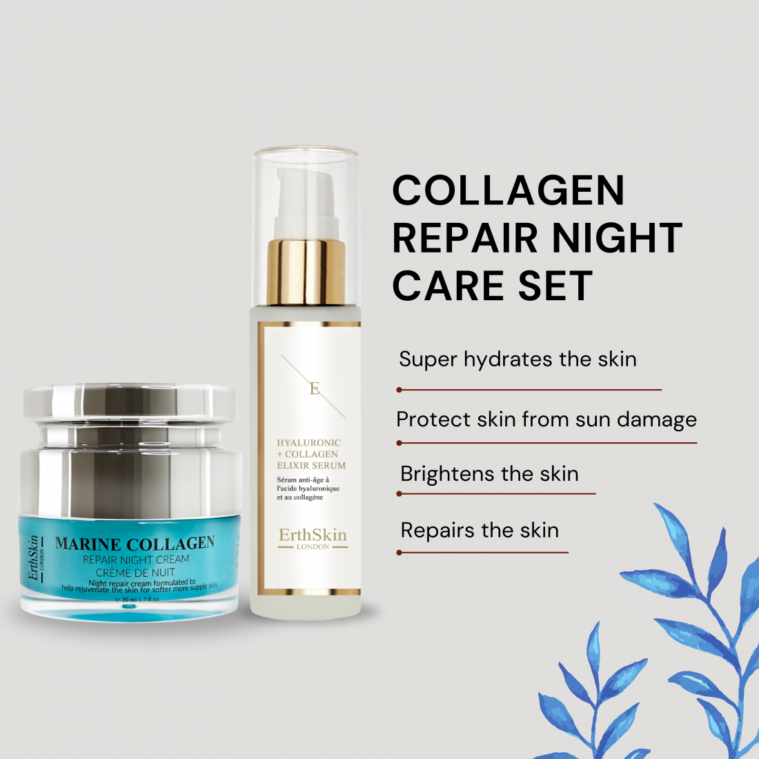 'Hyaluronic Acid & Collagen + Marine Collagen' Anti-Aging-Pflegeset - 2 Stücke