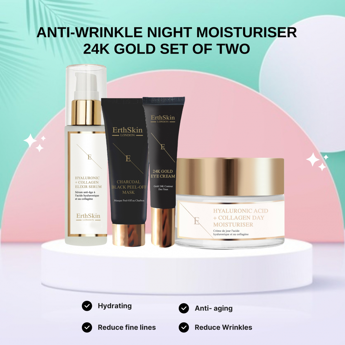Coffret de soins du visage '24K Gold + Hyaluronic Acid & Collagen' - 4 Pièces