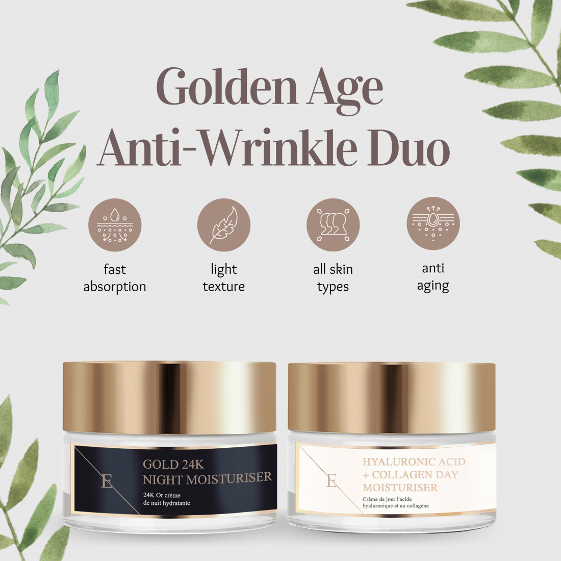 Coffret de soins du visage '24K Gold + Hyaluronic Acid & Collagen' - 2 Pièces